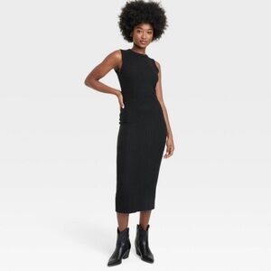 Universal Thread Women's Sleeveless Ribbed Knit Midi Dress Black M